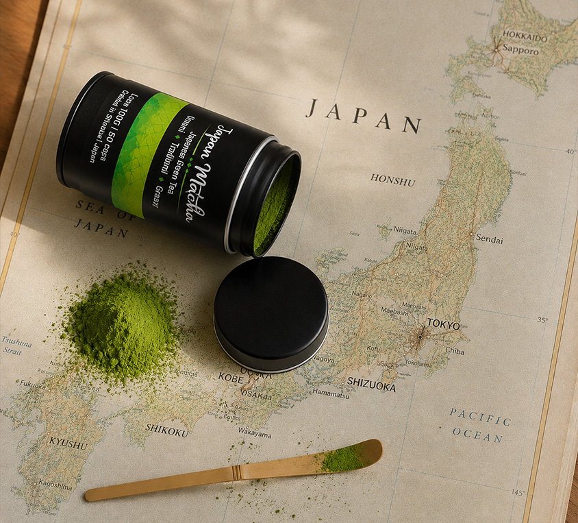 Mapa Japonii pokazująca region pochodzenia herbaty matcha Leo Tea – japońska zielona herbata z plantacji w Japonii